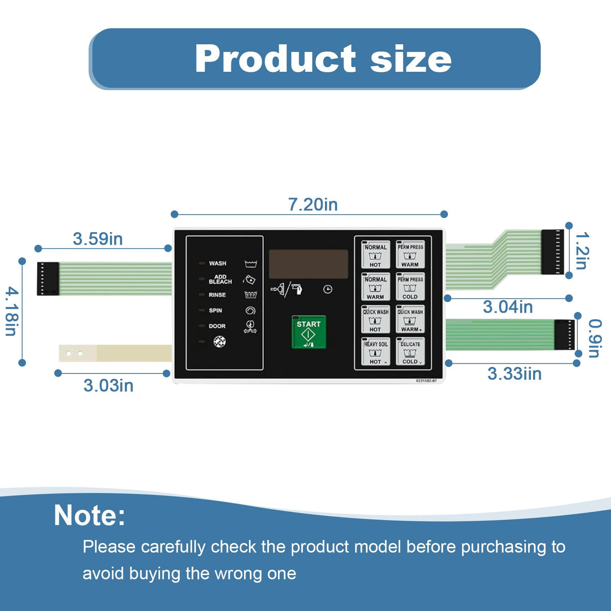 F0231582-03P Washer Membrane Control Panel, Flexible Touch Keypad Replacement for Alliance Commercial Washer