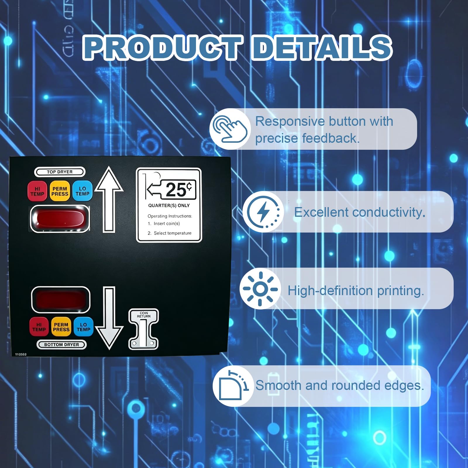 112562 Dual Pocket Dryer Touch Control Panel for ADC AD330 Stack Commercial Dryer 副图