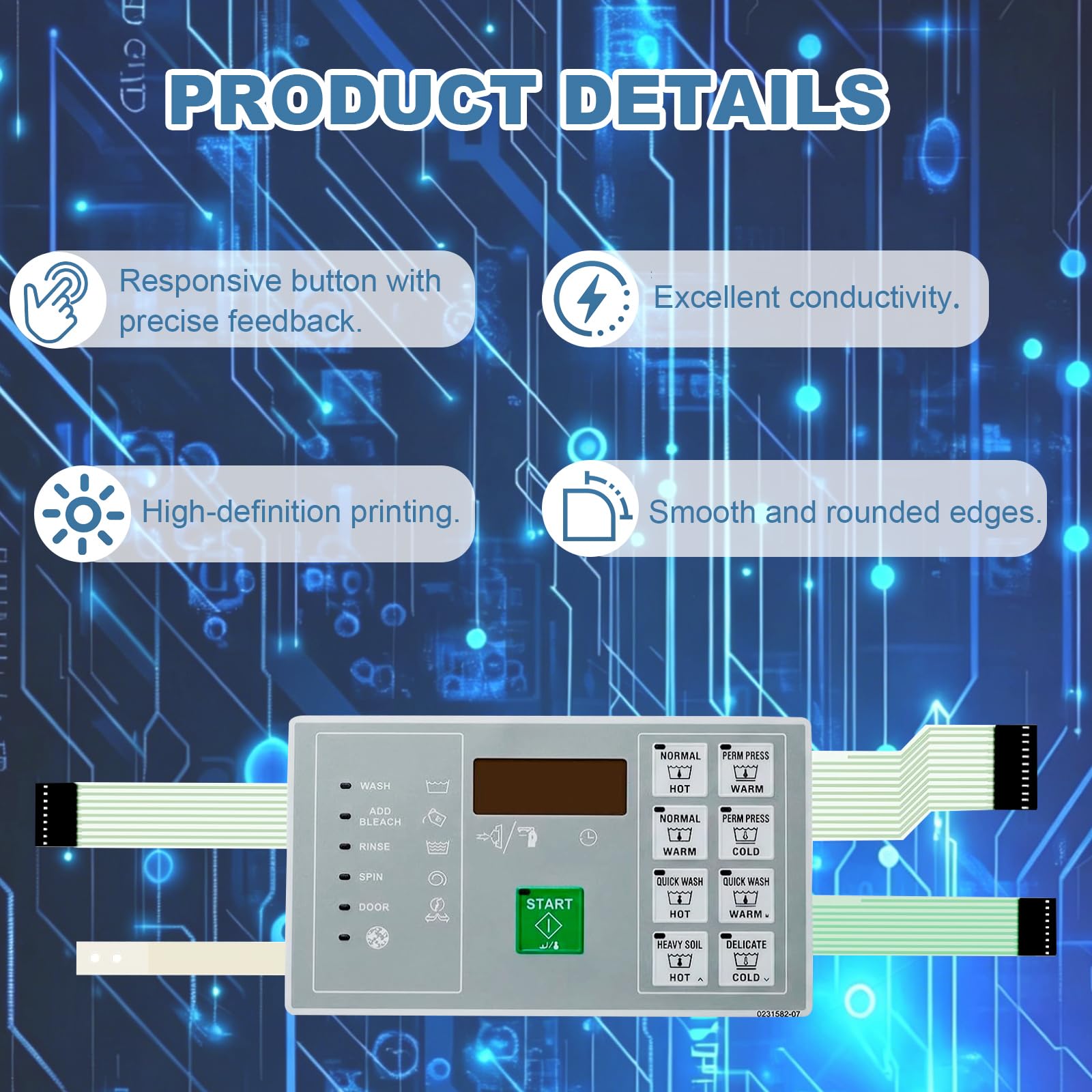 F0231582-07 Washer Touch Control Panel, Replacement Flexible Keypad Panel 副图