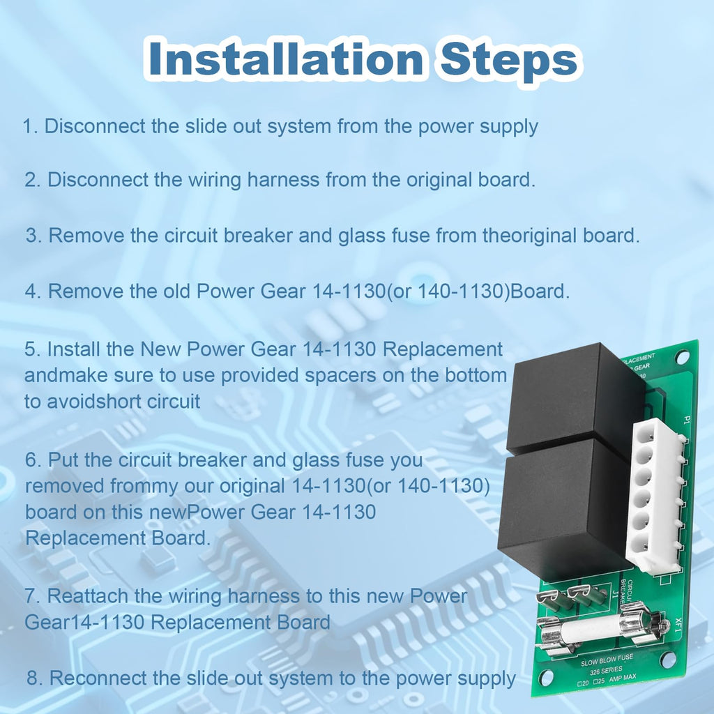 140-1130 RV Slide Relay Board,Power Gear Slide Out Relay Controller for RV Power Gear 14-1130, 14-1096, 246063, 368859, 135696