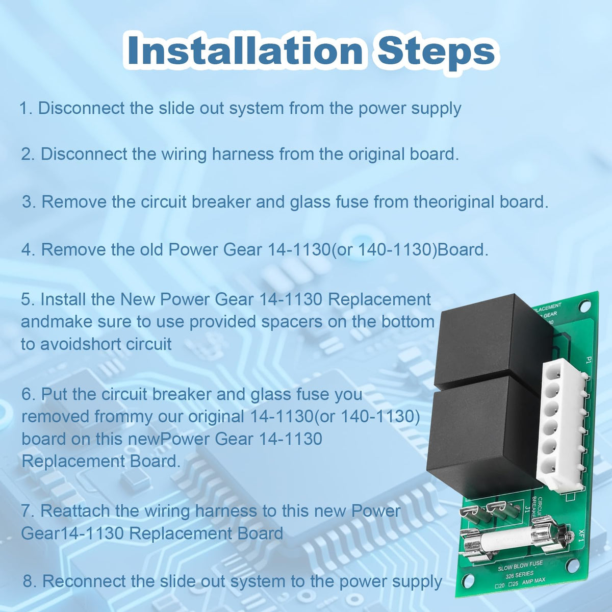 140-1130 RV Slide Relay Board,Power Gear Slide Out Relay Controller for RV Power Gear 14-1130, 14-1096, 246063, 368859, 135696