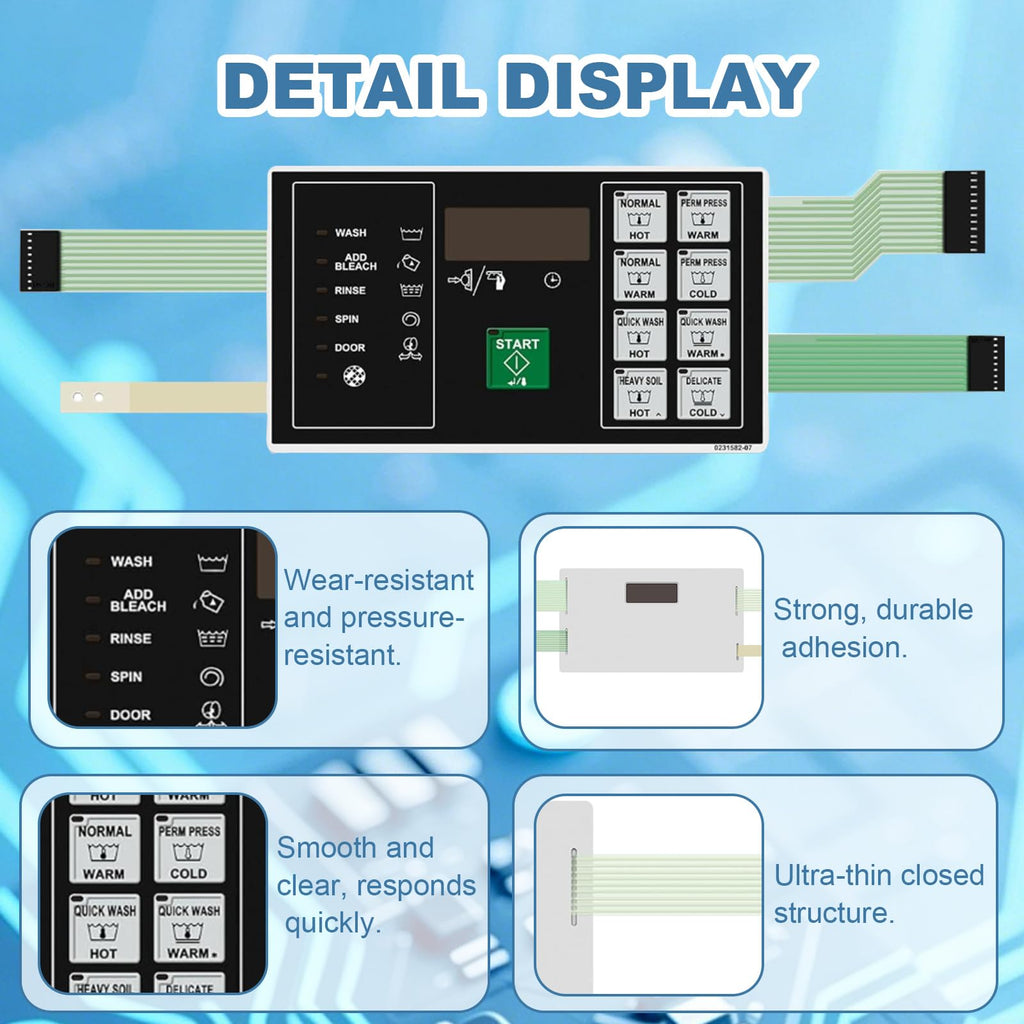 F0231582-03P Washer Membrane Control Panel, Flexible Touch Keypad Replacement for Alliance Commercial Washer