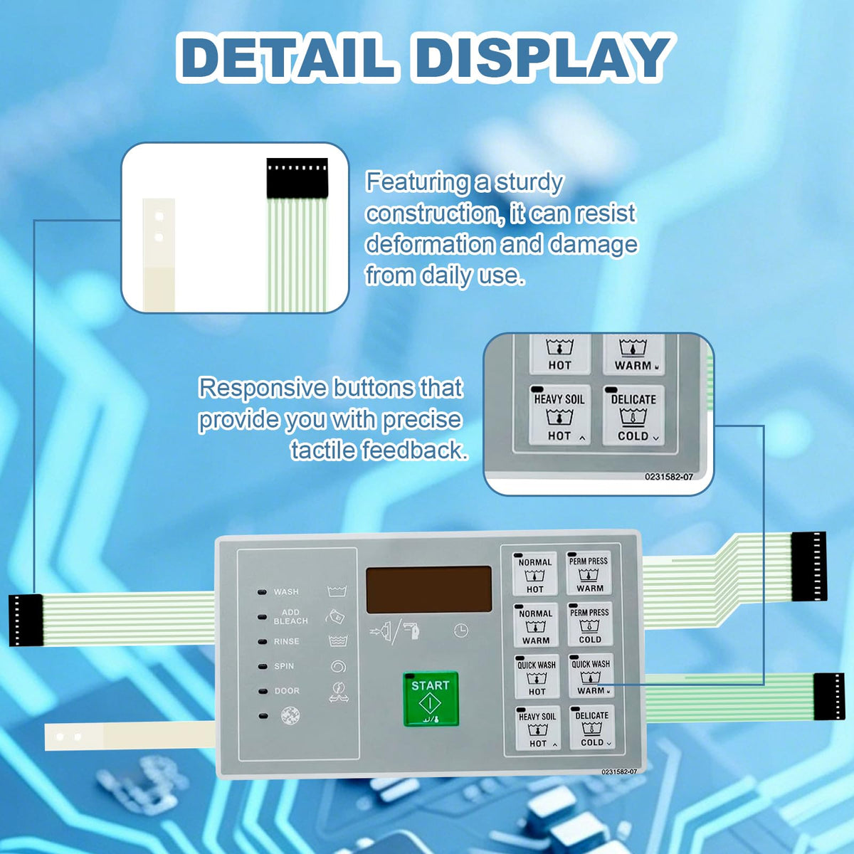 F0231582-07 Washer Touch Control Panel, Replacement Flexible Keypad Panel