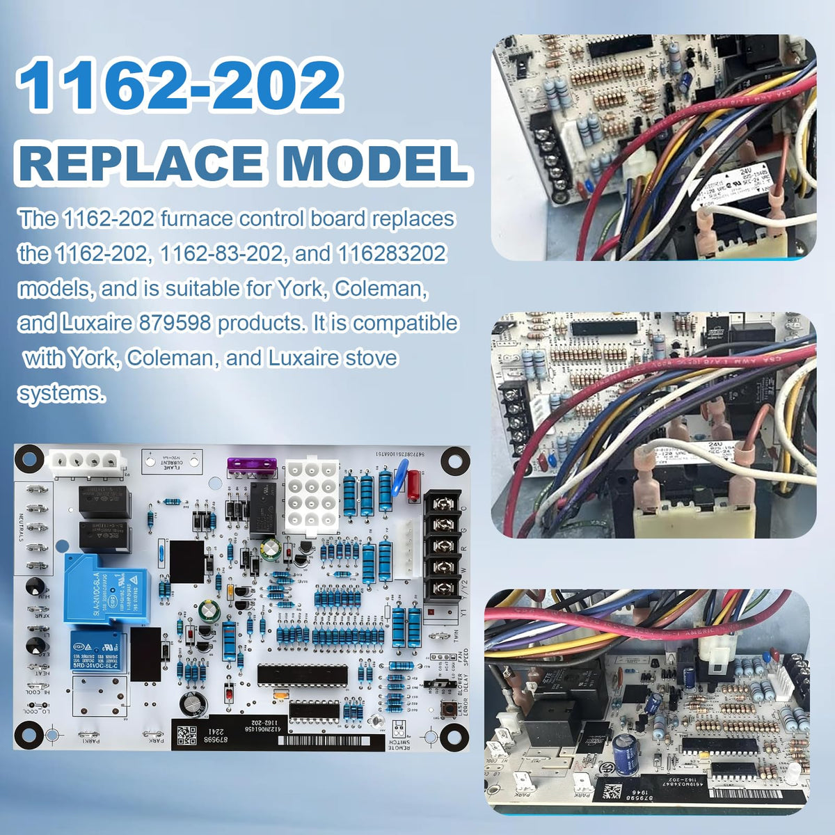 1162-202 Type Gas Stove Main Control Board for Coleman Luxaire 879598, Multiple ModelsSuch S1-33103010000 1162-83-202