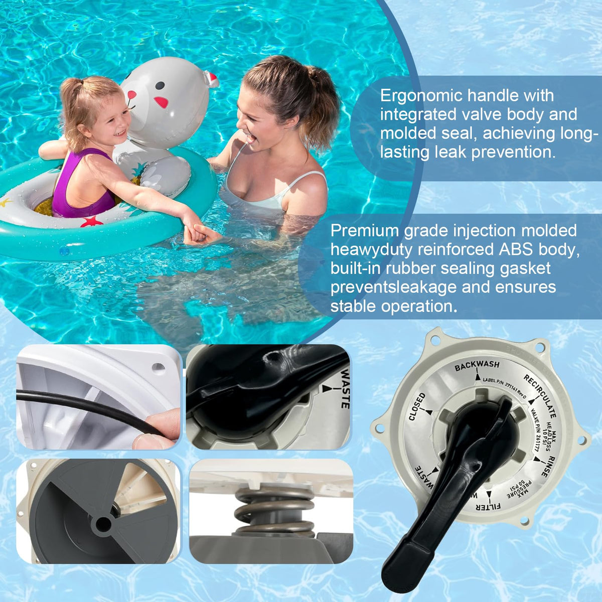 270068 1.5-inch pool multi-functional valve top assembly for Pentair HiFlow top-mounted and side-mounted valves