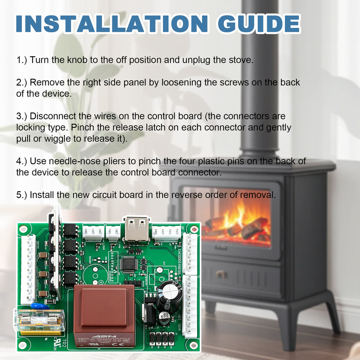 SRV7077-050 Fireplace Circuit Control Board for PelPro, Pleasant Hearth PP130, PH50PS, PH50CABPS